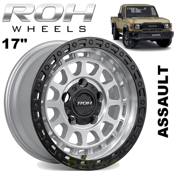 ROH Wheels ASSAULT Machined Centre Black Lip 17"x 9j -12 Offset PCD 5x150 (FREE Courier)
