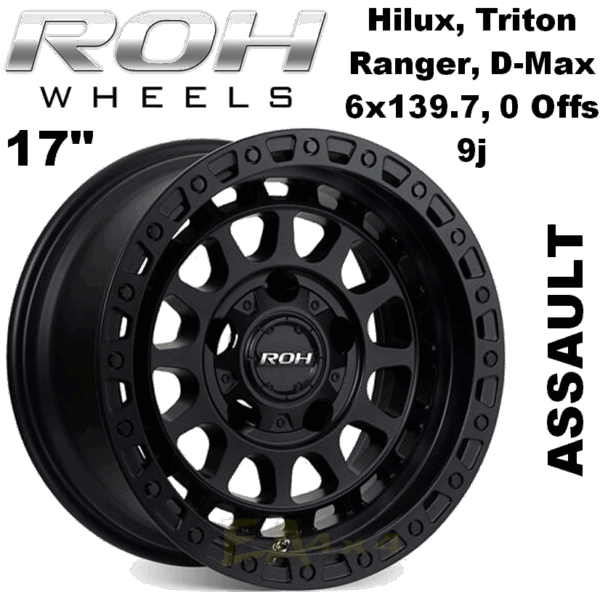 ROH Wheels ASSAULT Matt Black 17"x 9j 0 Offset PCD 6x139.7 (FREE Courier)