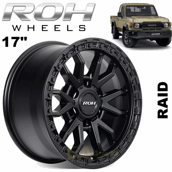 ROH Wheels  RAID Matt Black  17"x 9j -12 Offset PCD 5x150 (FREE Courier)