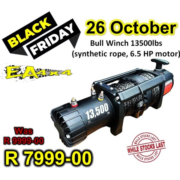 Bull Winch 13500lbs (synthetic rope, 6.5 HP motor)
