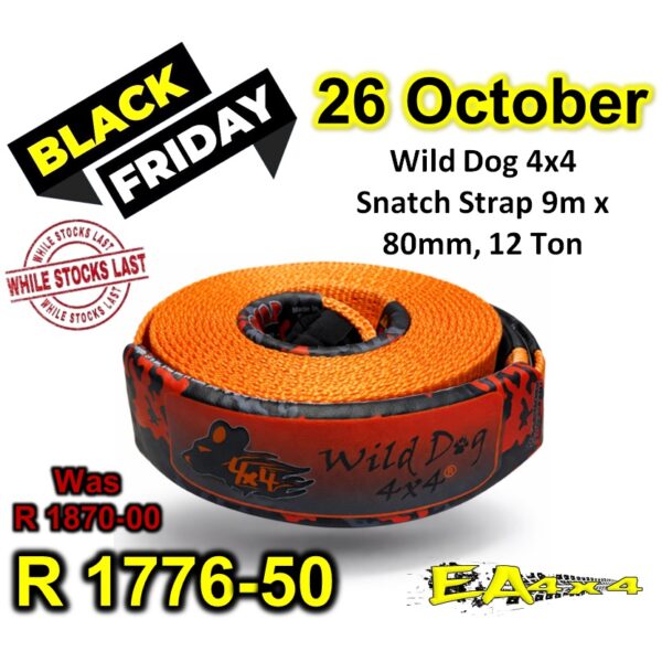 Wild Dog 4x4 Snatch Strap 9m x 80mm, 12Ton